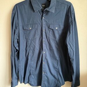 Mens XL Blue Hugo Boss Slim Fit Business Casual Date Night Staple Classic Shirt